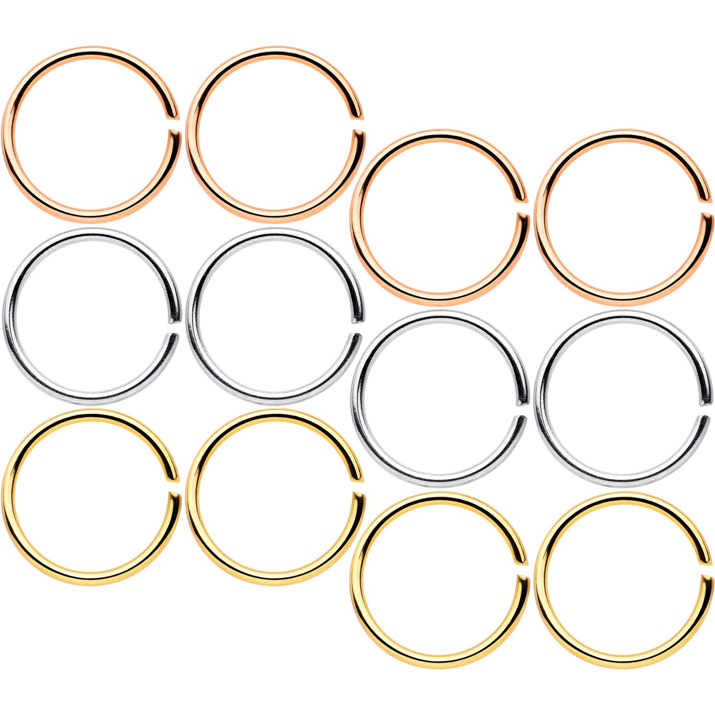 20G 5/16 Gold Tone Rose Gold Tone Anodized Seamless Circular Ring Set of 12