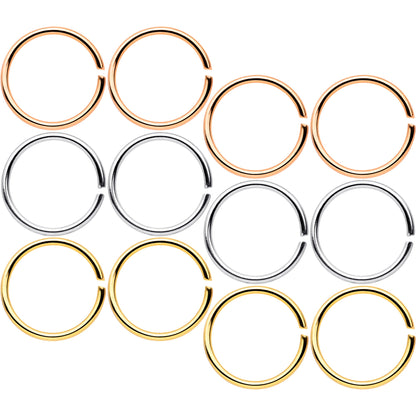 20G 5/16 Gold Tone Rose Gold Tone Anodized Seamless Circular Ring Set of 12