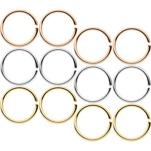 20G 5/16 Gold Tone Rose Gold Tone Anodized Seamless Circular Ring Set of 12