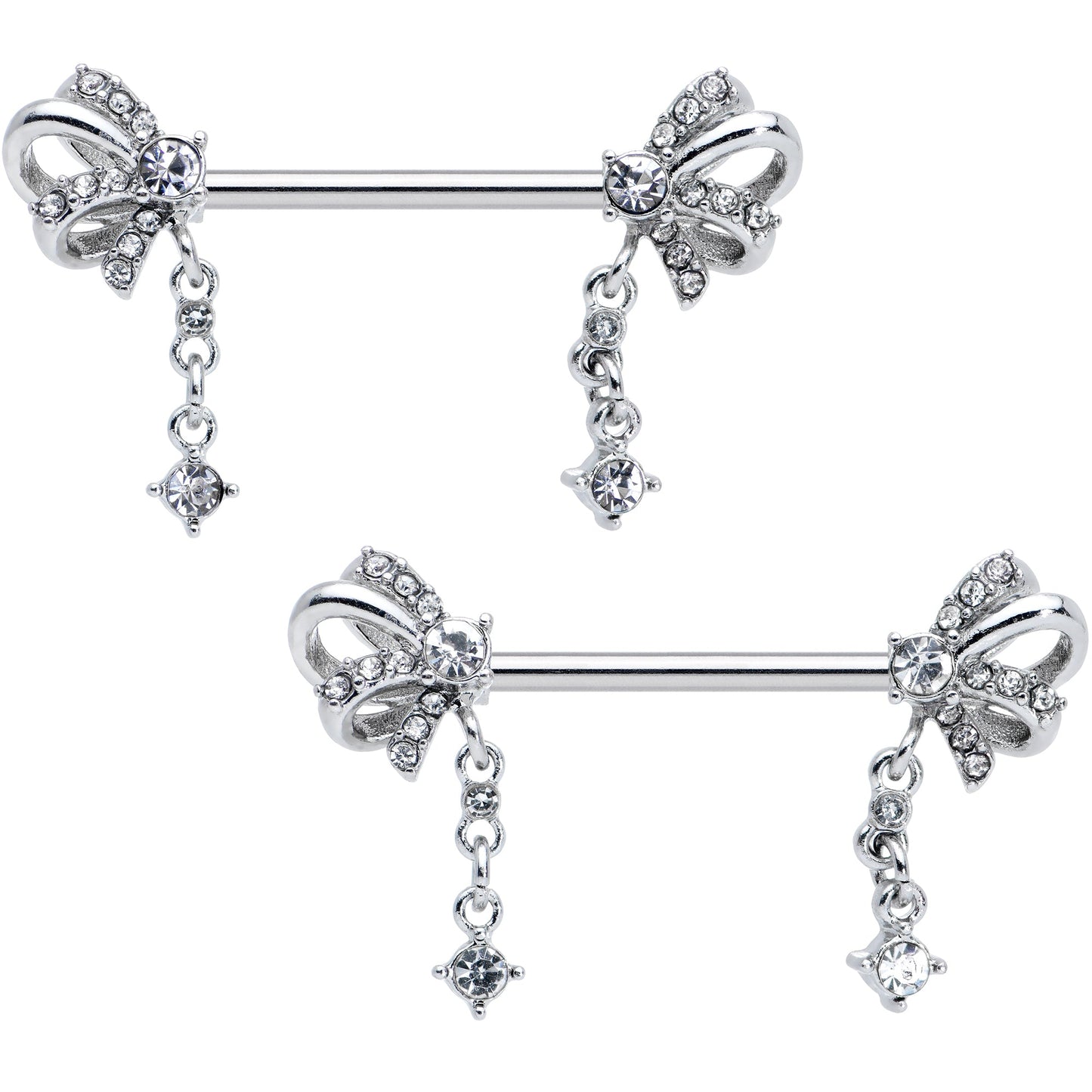 14G 9/16 Clear Gem Looping Bow Dangle Barbell Nipple Ring Set