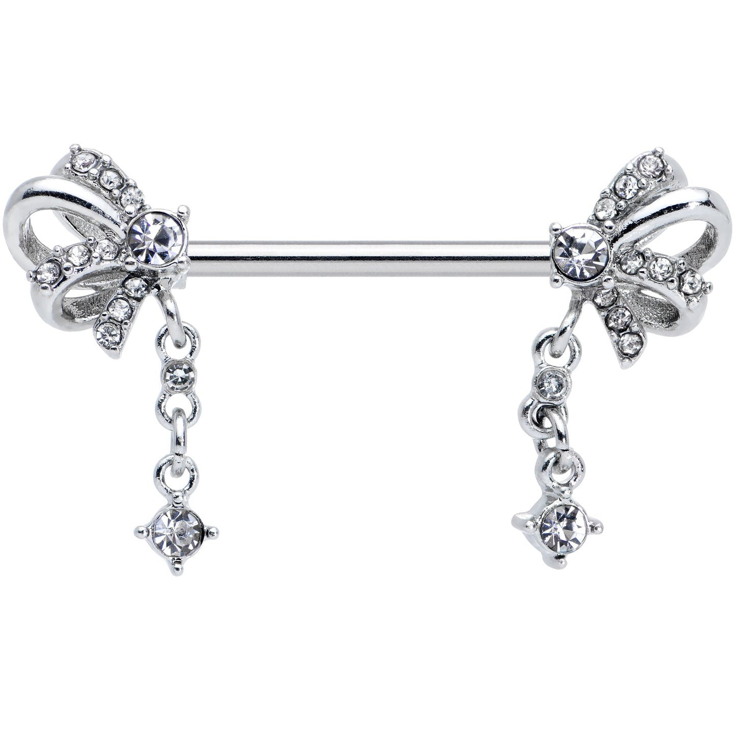 14G 9/16 Clear Gem Looping Bow Dangle Barbell Nipple Ring Set