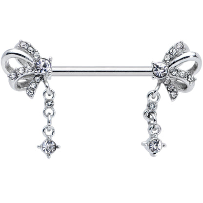 14G 9/16 Clear Gem Looping Bow Dangle Barbell Nipple Ring Set