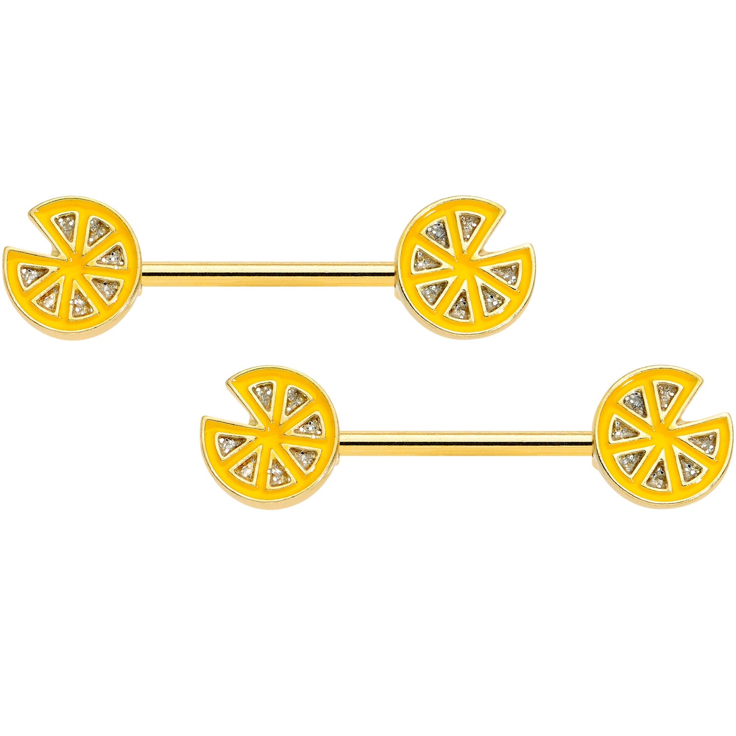 14G 9/16 Gold Tone Tasty Orange Fruit Barbell Nipple Ring Set