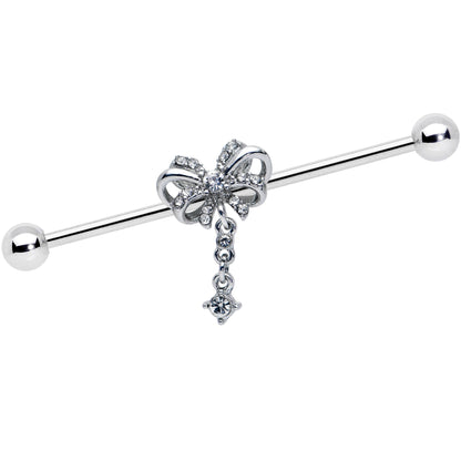 14G Clear Gem Looping Bow Dangle Industrial Barbell 38mm