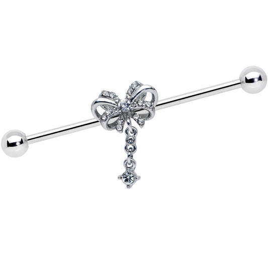 14G Clear Gem Looping Bow Dangle Industrial Barbell 38mm