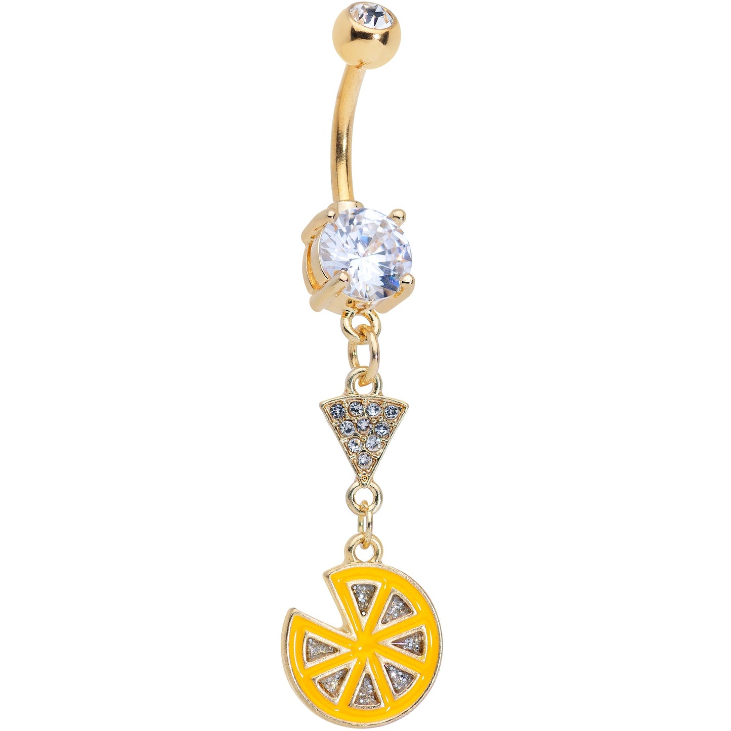 Clear Gem Gold Tone Tasty Orange Fruit Dangle Belly Ring