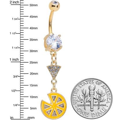 Clear Gem Gold Tone Tasty Orange Fruit Dangle Belly Ring