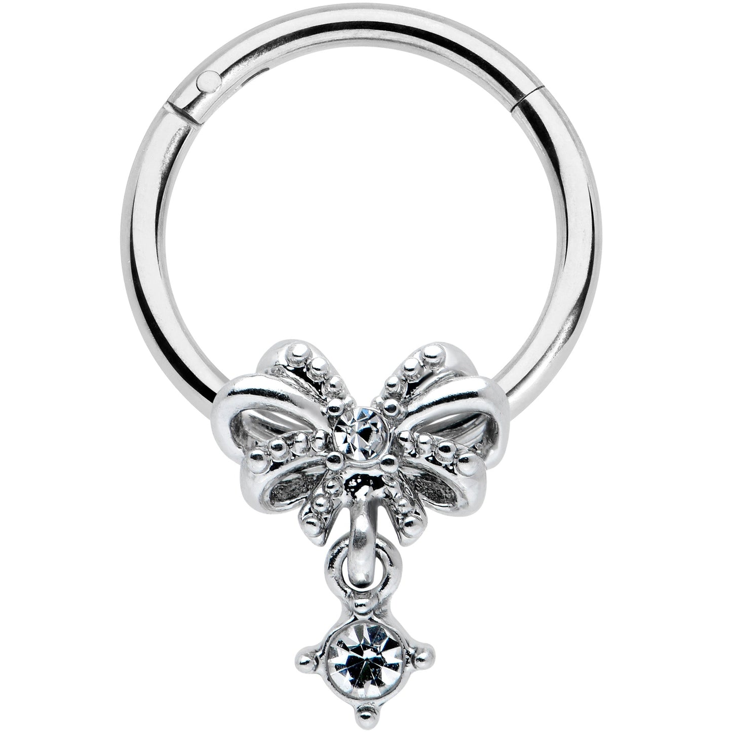 16G 3/8 Clear Gem Looping Bow Hinged Segment Ring