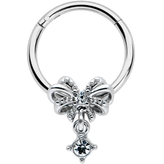 16G 3/8 Clear Gem Looping Bow Hinged Segment Ring