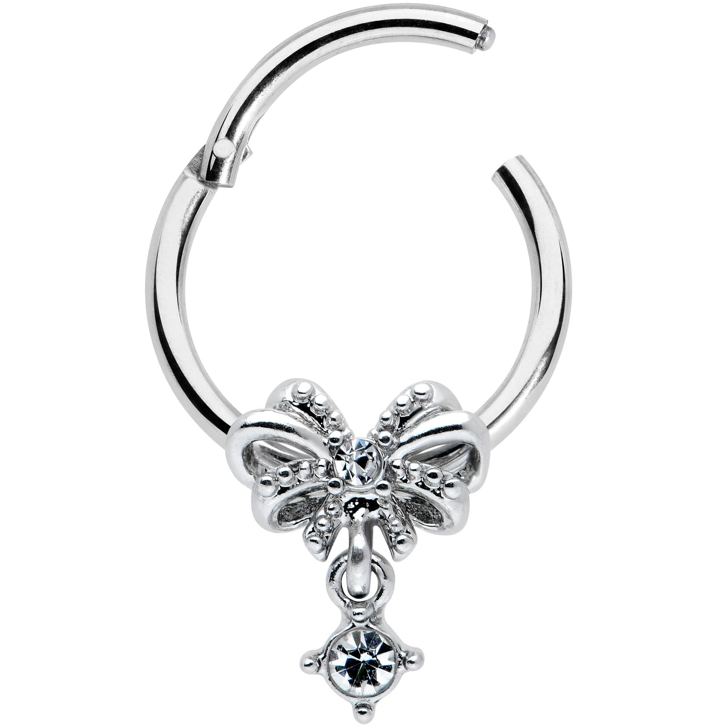 16G 3/8 Clear Gem Looping Bow Hinged Segment Ring