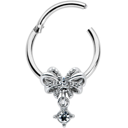 16G 3/8 Clear Gem Looping Bow Hinged Segment Ring