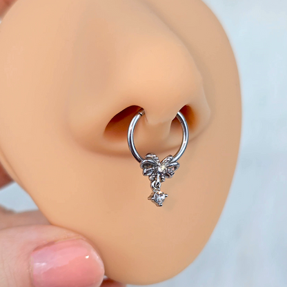 16G 3/8 Clear Gem Looping Bow Hinged Segment Ring