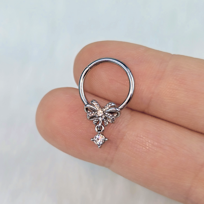 16G 3/8 Clear Gem Looping Bow Hinged Segment Ring