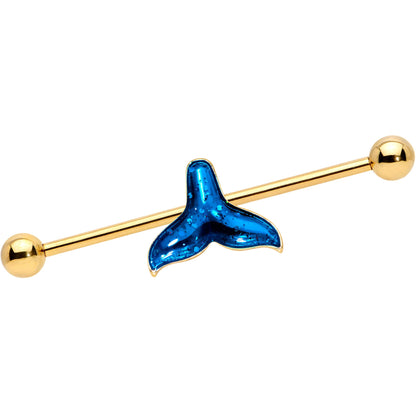 14G Gold Tone Iridescent Mermaid Tail Industrial Barbell 38mm