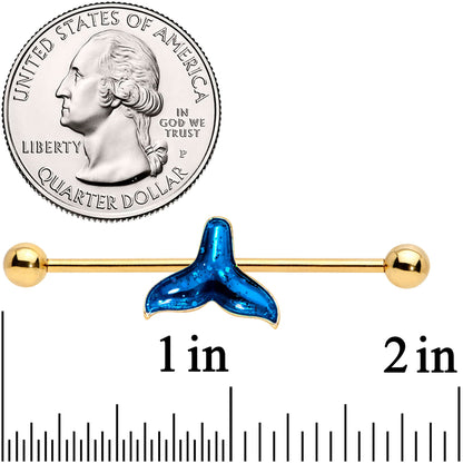 14G Gold Tone Iridescent Mermaid Tail Industrial Barbell 38mm