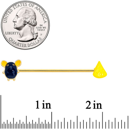 14G Gold Tone Black Mouse Cheese Industrial Barbell 38mm