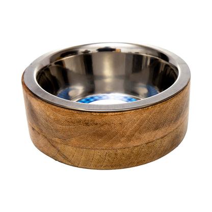 Country Living Stainless Steel Dog Bowl with Cylindrical Mango Wood Holder