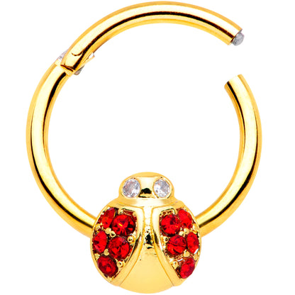 16G 3/8 Red Gem Gold Tone Ladybug Hinged Segment Ring
