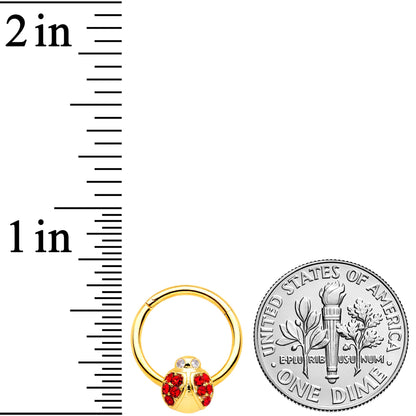 16G 3/8 Red Gem Gold Tone Ladybug Hinged Segment Ring