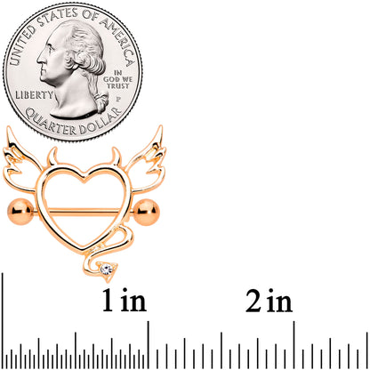 14G 9/16 Clear Gem Rose Gold Tone Devil Heart Nipple Shield Set