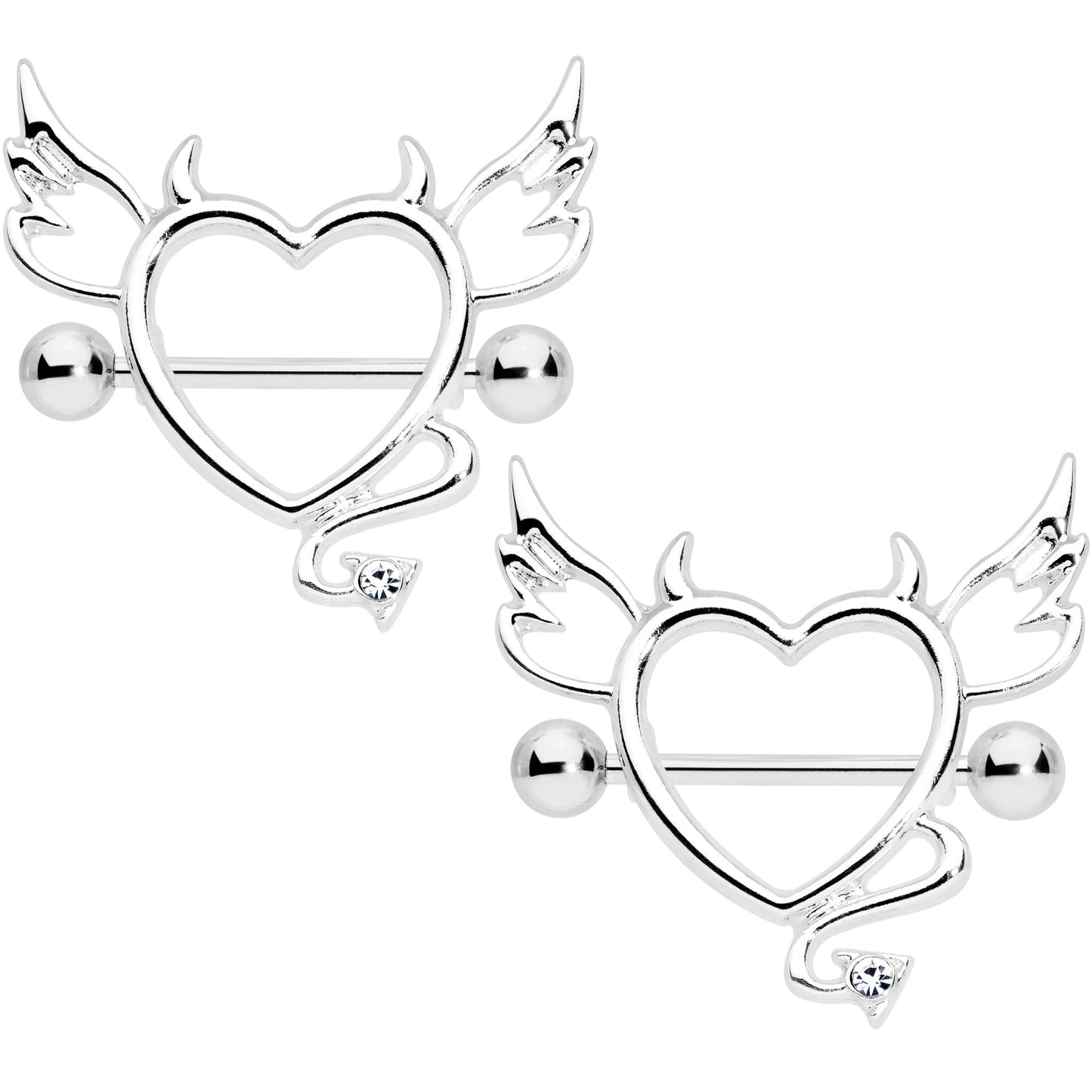 14G 9/16 Clear Gem Devil Heart Nipple Shield Set
