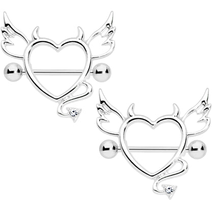 14G 9/16 Clear Gem Devil Heart Nipple Shield Set