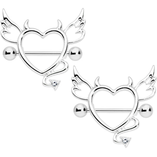 14G 9/16 Clear Gem Devil Heart Nipple Shield Set