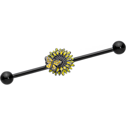 14G Black Sunflower Butterfly Industrial Barbell 38mm