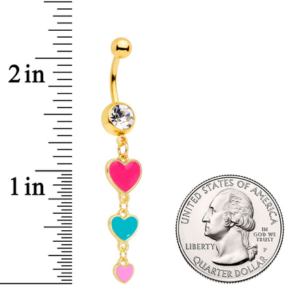 Clear Gem Gold Tone Red Pink Heart Valentines Day Dangle Belly Ring