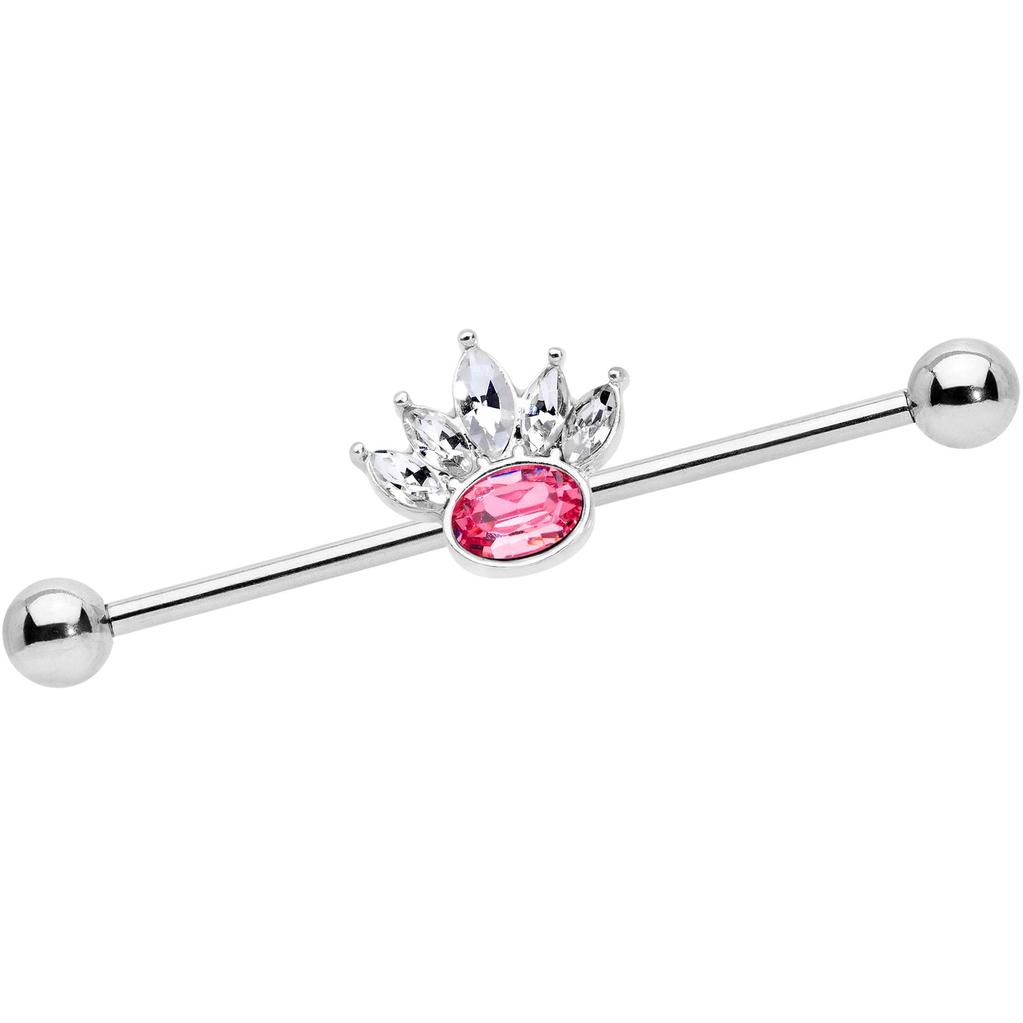 14G Clear Pink Gem Crown Industrial Barbell 38mm