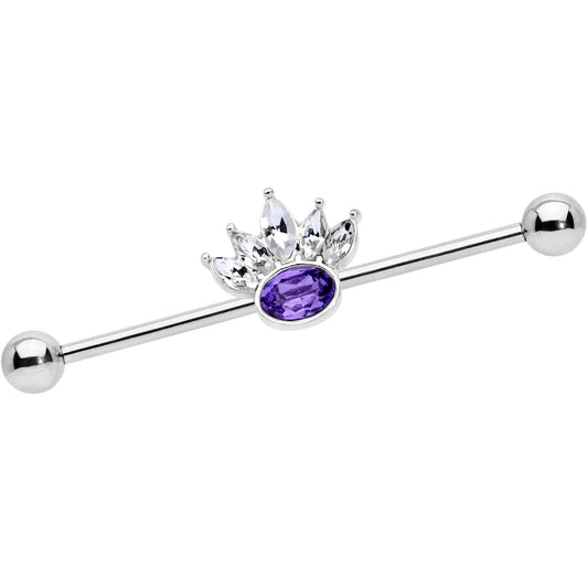 14G Clear Purple Gem Crown Industrial Barbell 38mm