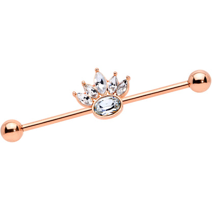 14G Clear Gem Rose Gold Tone Anodized Crown Industrial Barbell 38mm