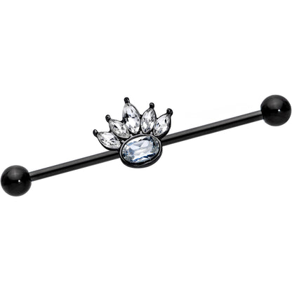 14G Clear Gem Black Anodized Crown Industrial Barbell 38mm