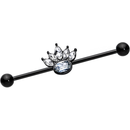 14G Clear Gem Black Anodized Crown Industrial Barbell 38mm