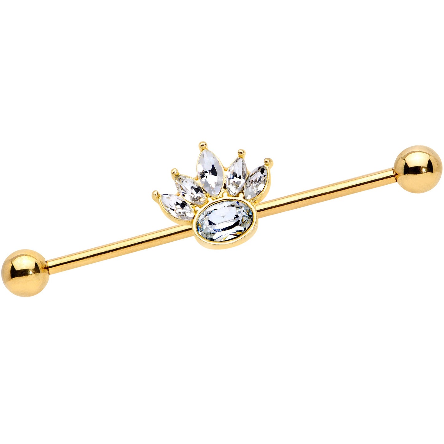 14G Clear Gem Gold Tone Anodized Crown Industrial Barbell 38mm
