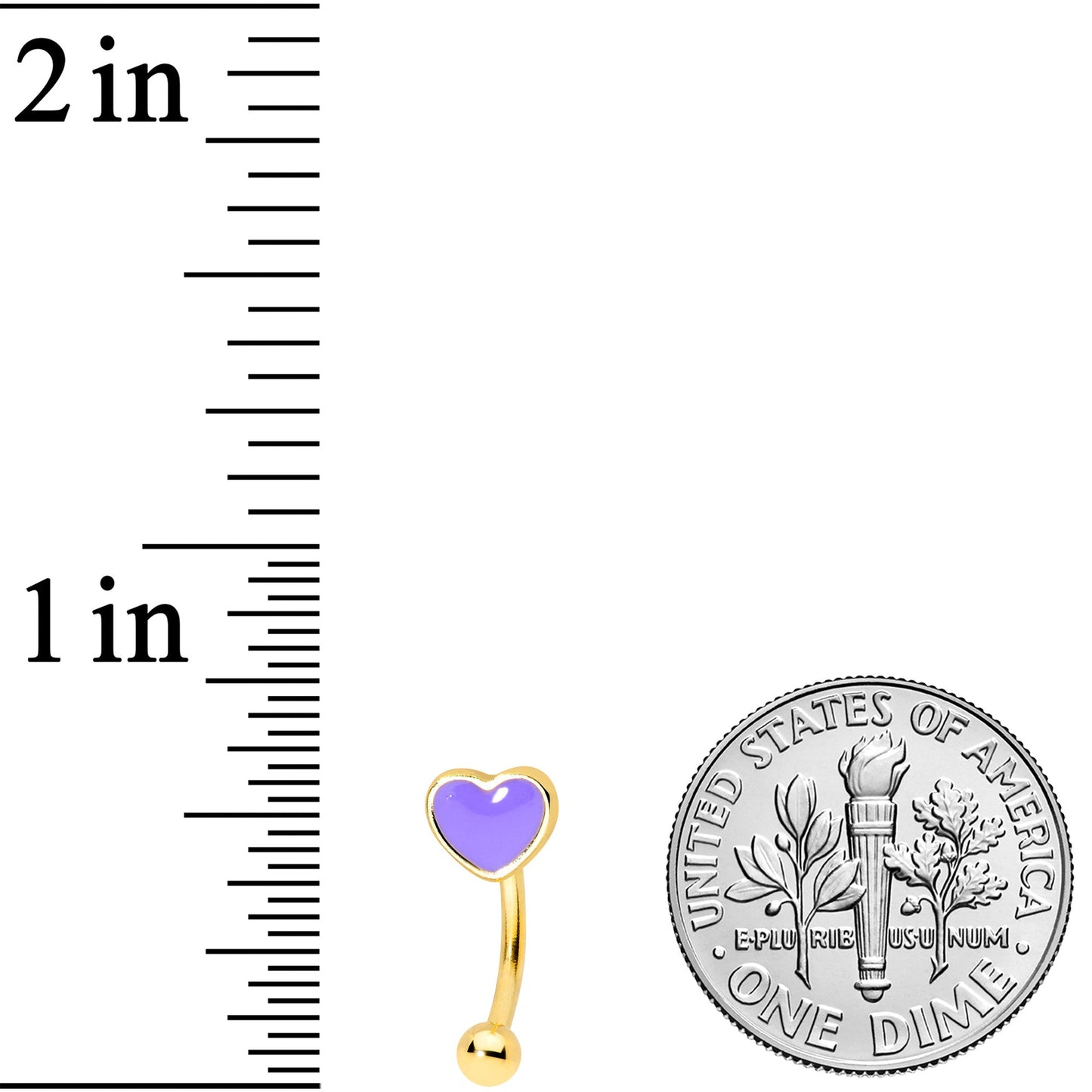 16G 5/16 Gold Tone Purple Heart Valentines Curved Eyebrow Ring