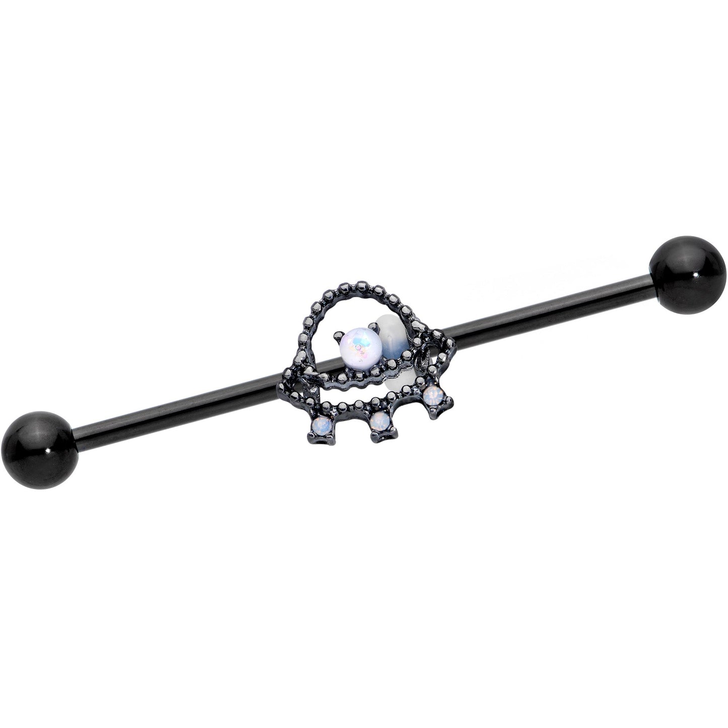 14G Black White Faux Opal UFO Industrial Barbell 38mm