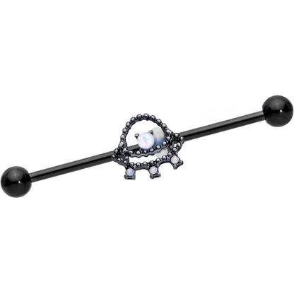 14G Black White Faux Opal UFO Industrial Barbell 38mm