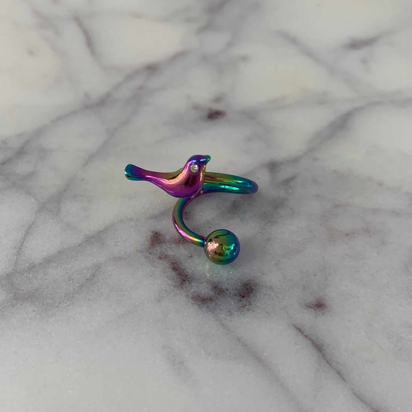 Clear Gem Rainbow Bird Spiral Twister Belly Ring