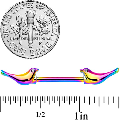 14G 9/16 Clear Gem Rainbow Bird Barbell Nipple Ring Set