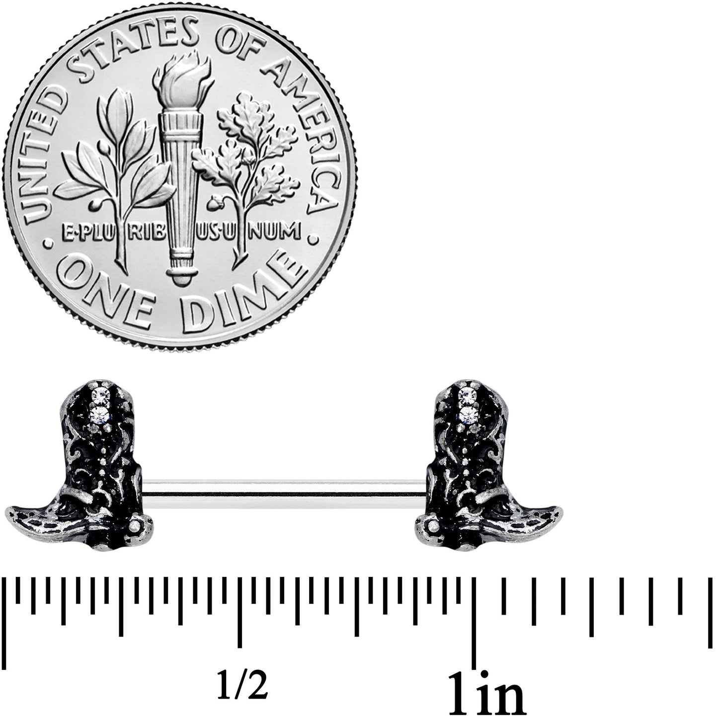 14G 9/16 Clear Gem Cowboy Boot Barbell Nipple Ring Set