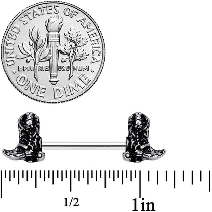 14G 9/16 Clear Gem Cowboy Boot Barbell Nipple Ring Set