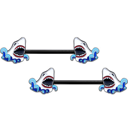 14G 5/8 Black Shark Bite Barbell Nipple Ring Set