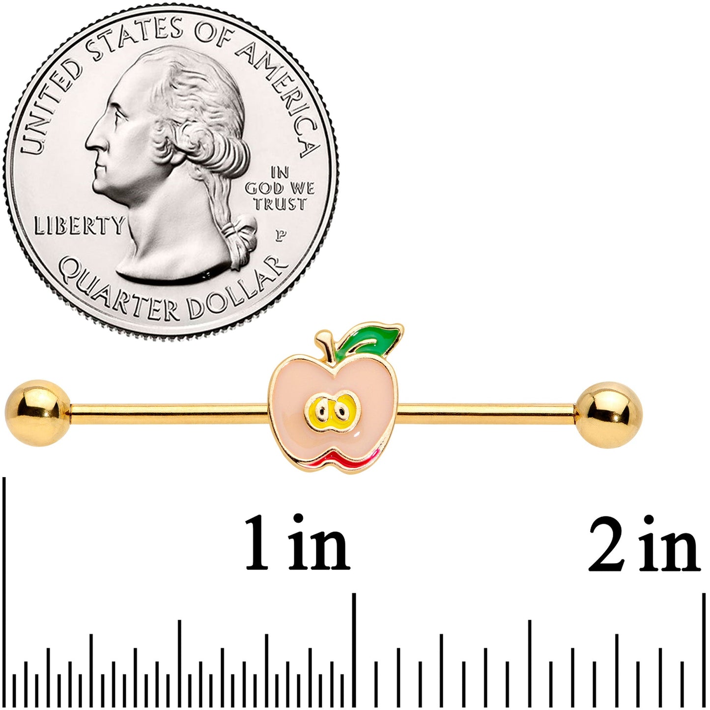 14G Gold Tone Sweet Apple Industrial Barbell 38mm