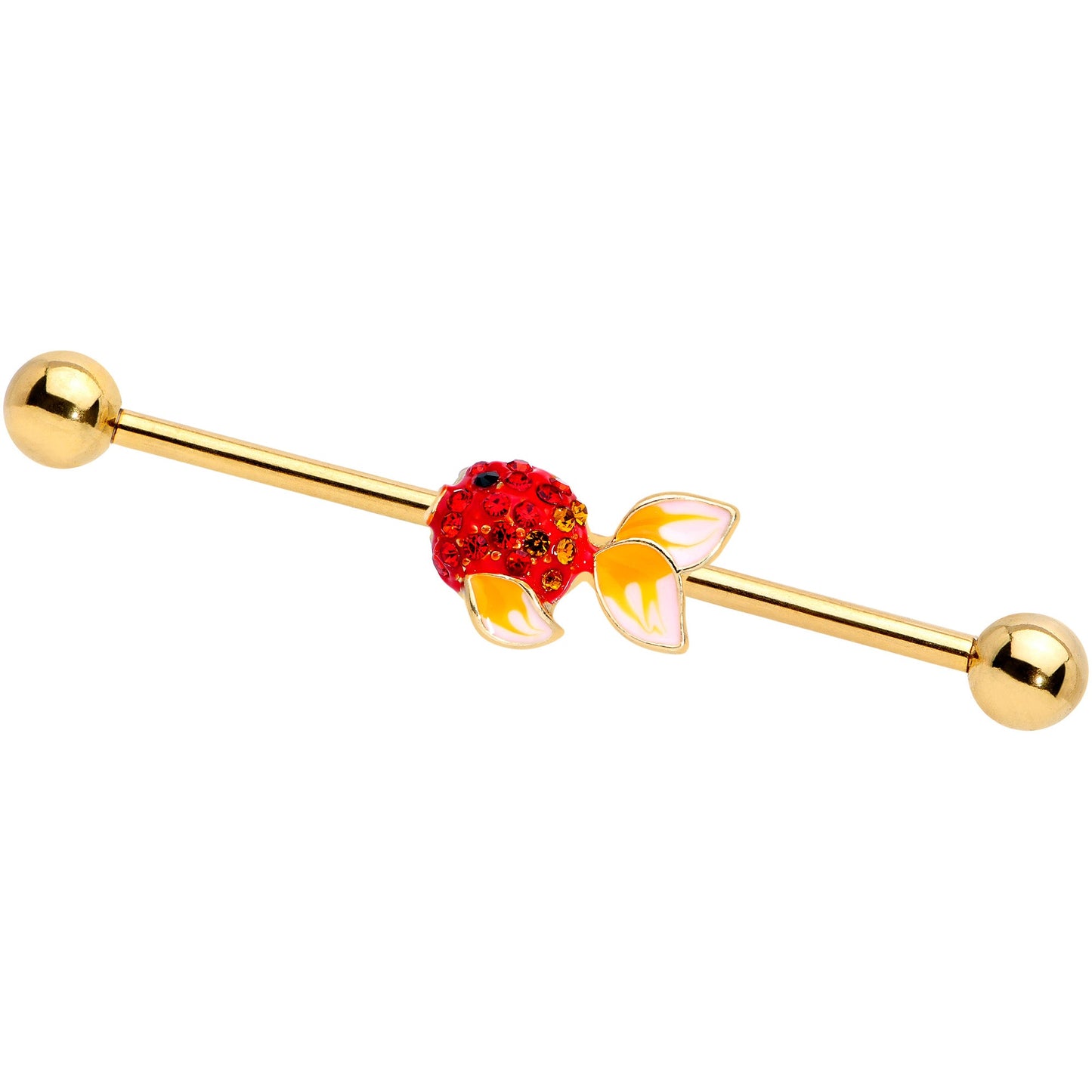 14G Red Gem Gold Tone Blowfish Industrial Barbell 38mm