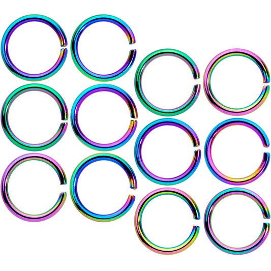 16G 5/16 Rainbow Anodized Seamless Cartilage Ring Set of 12
