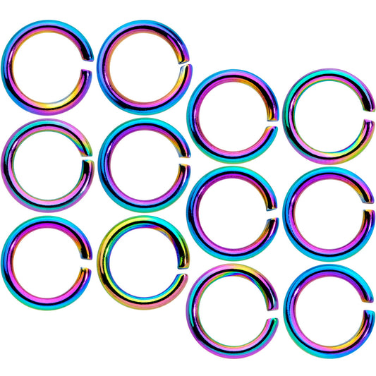 14G 5/16 Rainbow Anodized Seamless Cartilage Ring Set of 12