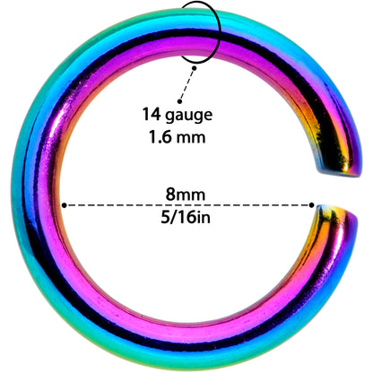 14G 5/16 Rainbow Anodized Seamless Cartilage Ring Set of 12