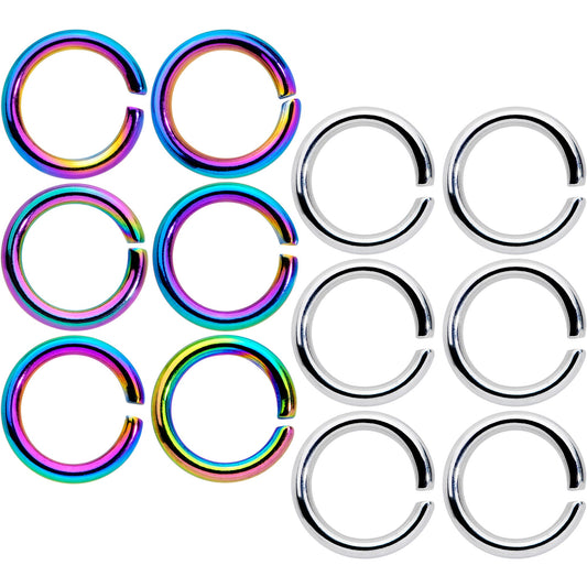 14G 5/16 Steel Rainbow Anodized Seamless Cartilage Ring Set of 12