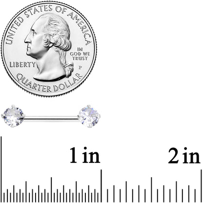 14G 9/16 Clear CZ Gem Threadless Barbell Nipple Ring Set